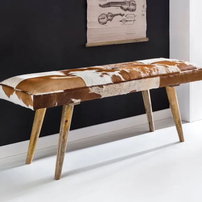 Sitzbank gepolstert 120cm Ziegenfell Garderobenbank Design Flurbank Bettbank