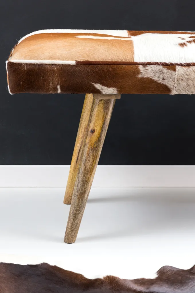 Sitzbank gepolstert 120cm Ziegenfell Garderobenbank Design Flurbank Bettbank