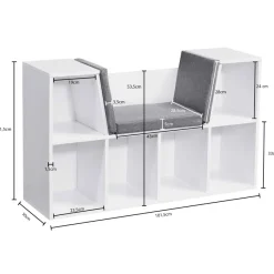 Sitzbank mit Stauraum Regal Weiß mit Sitzauflage in Grau Garderobe Standregal Garderobenbank