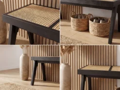 Sitzbank Rattan Massivholz 120cm Bettbank Holzbank Flurbank Design Bank Handmade