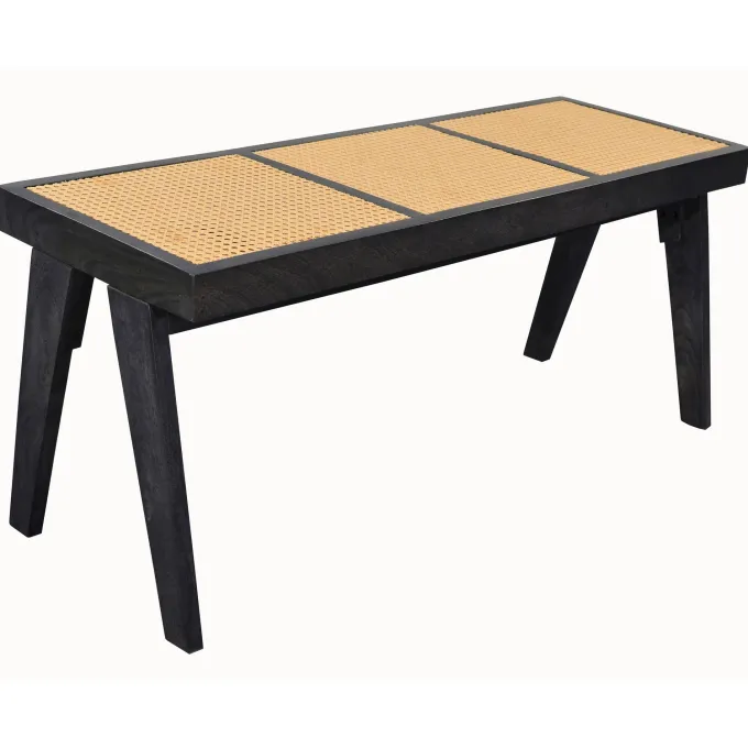 Sitzbank Rattan Massivholz 120cm Bettbank Holzbank Flurbank Design Bank Handmade