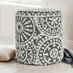 Sitzhocker FineBuy Aufbewahrungshocker Wolle rund 40 cm Stauraum Boho Design