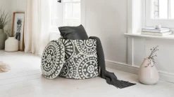 Sitzhocker FineBuy Aufbewahrungshocker Wolle rund 40 cm Stauraum Boho Design