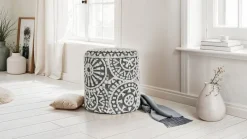 Sitzhocker FineBuy Aufbewahrungshocker Wolle rund 40 cm Stauraum Boho Design
