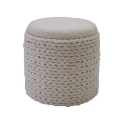 Sitzhocker FineBuy Hocker mit Stauraum Wolle rund 40x40x45 cm Creme Weiß Boho