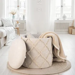 Sitzhocker FineBuy Hocker mit Stauraum rund 40 cm Baumwolle Boho Polsterhocker