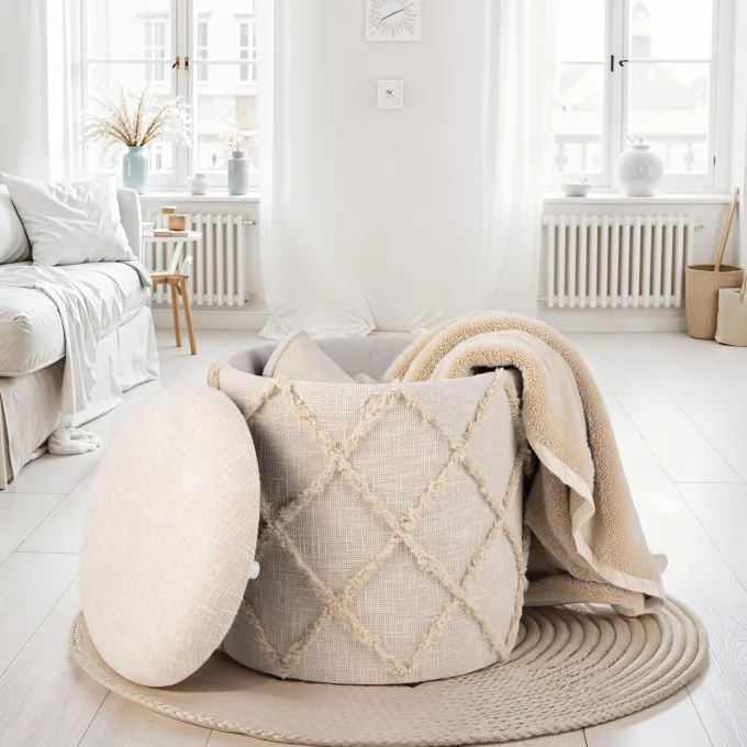 Sitzhocker FineBuy Hocker mit Stauraum rund 40 cm Baumwolle Boho Polsterhocker