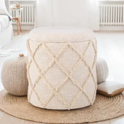 Sitzhocker FineBuy Hocker mit Stauraum rund 40 cm Baumwolle Boho Polsterhocker