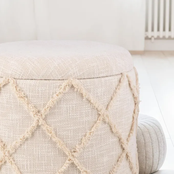 Sitzhocker FineBuy Hocker mit Stauraum rund 40 cm Baumwolle Boho Polsterhocker