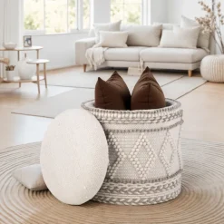 Sitzhocker FineBuy Hocker Stauraum 40x45 cm Boho Design gepolstert Aufbewahrung