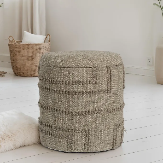 Sitzhocker FineBuy Hocker Wolle rund 40 cm mit Stauraum abnehmbarer Deckel Boho