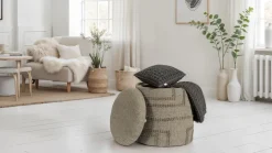 Sitzhocker FineBuy Hocker Wolle rund 40 cm mit Stauraum abnehmbarer Deckel Boho