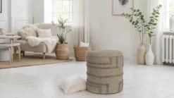 Sitzhocker FineBuy Hocker Wolle rund 40 cm mit Stauraum abnehmbarer Deckel Boho