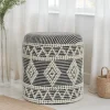 Sitzhocker FineBuy Polsterhocker Wolle Rund Grau 40 cm Boho Hocker mit Stauraum