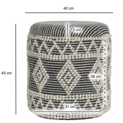 Sitzhocker FineBuy Polsterhocker Wolle Rund Grau 40 cm Boho Hocker mit Stauraum