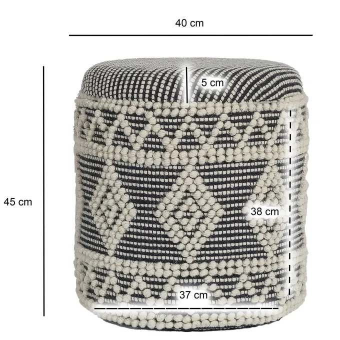 Sitzhocker FineBuy Polsterhocker Wolle Rund Grau 40 cm Boho Hocker mit Stauraum