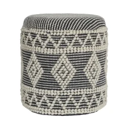 Sitzhocker FineBuy Polsterhocker Wolle Rund Grau 40 cm Boho Hocker mit Stauraum