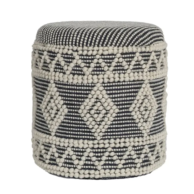 Sitzhocker FineBuy Polsterhocker Wolle Rund Grau 40 cm Boho Hocker mit Stauraum