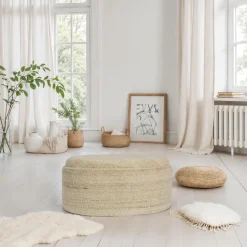 Sitzhocker FineBuy Polsterhocker Wolle mit Stauraum oval 81 cm Braun modern