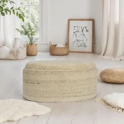 Sitzhocker FineBuy Polsterhocker Wolle mit Stauraum oval 81 cm Braun modern