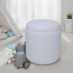 Sitzhocker FineBuy Stoffhocker mit Stauraum 40 cm Weiß rund abnehmbarer Deckel
