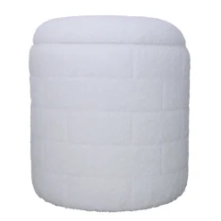 Sitzhocker FineBuy Stoffhocker mit Stauraum 40 cm Weiß rund abnehmbarer Deckel