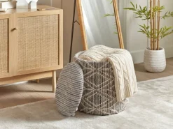 Sitzhocker mit Stauraum Stoff 40cm Grau Stoffhocker Rund Polsterhocker Hocker