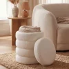Sitzhocker mit Stauraum Teddy Stoff 40cm Creme Stoffhocker Rund Polsterhocker