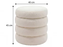 Sitzhocker mit Stauraum Teddy Stoff 40cm Creme Stoffhocker Rund Polsterhocker