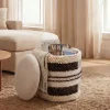 Sitzhocker mit Stauraum Wolle 40cm Beige Stoffhocker Rund Polsterhocker Stoff