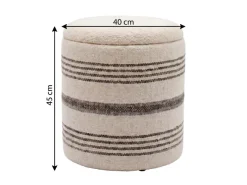 Sitzhocker mit Stauraum Wolle 40cm Beige Stoffhocker Rund Polsterhocker Stoff