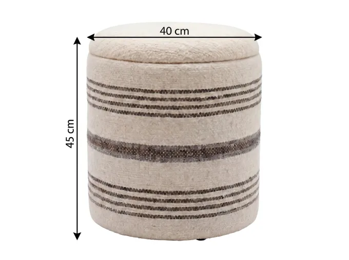 Sitzhocker mit Stauraum Wolle 40cm Beige Stoffhocker Rund Polsterhocker Stoff