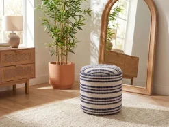 Sitzhocker Stauraum Baumwolle 40cm Beige Stoffhocker Rund Polsterhocker Stoff