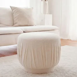 Sitzhocker Stoff 50cm Creme Stoffhocker Rund Polsterhocker Beistellhocker Klein
