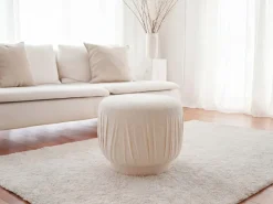 Sitzhocker Stoff 50cm Creme Stoffhocker Rund Polsterhocker Beistellhocker Klein