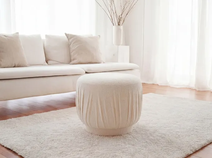 Sitzhocker Stoff 50cm Creme Stoffhocker Rund Polsterhocker Beistellhocker Klein