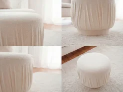 Sitzhocker Stoff 50cm Creme Stoffhocker Rund Polsterhocker Beistellhocker Klein