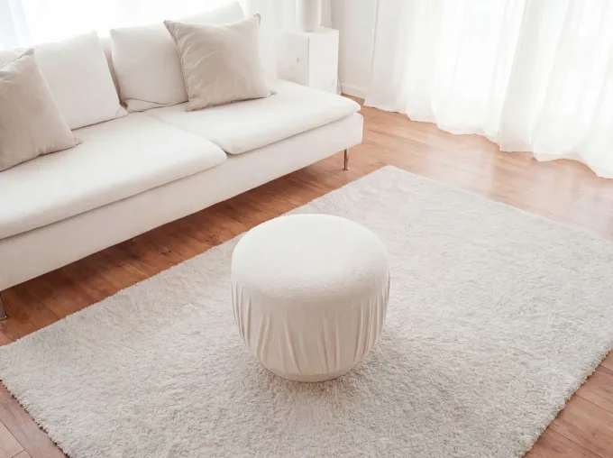 Sitzhocker Stoff 50cm Creme Stoffhocker Rund Polsterhocker Beistellhocker Klein