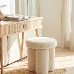Sitzhocker Teddy Stoff 40cm Creme Stoffhocker Rund Polsterhocker Beistellhocker