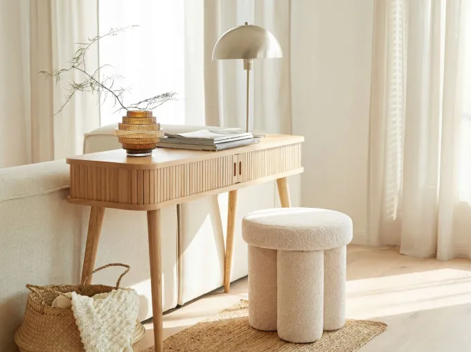 Sitzhocker Teddy Stoff 40cm Creme Stoffhocker Rund Polsterhocker Beistellhocker