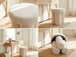 Sitzhocker Teddy Stoff 40cm Creme Stoffhocker Rund Polsterhocker Beistellhocker