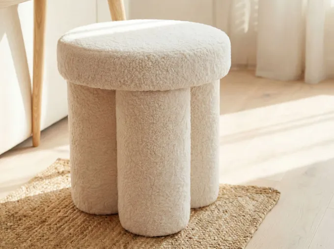 Sitzhocker Teddy Stoff 40cm Creme Stoffhocker Rund Polsterhocker Beistellhocker
