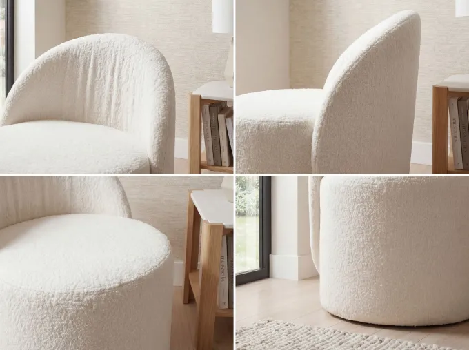 Sitzhocker Teddy Stoff 40cm Creme Stoffhocker Rund Polsterhocker Rückenlehne