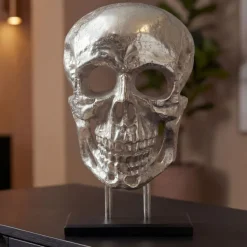 Standdeko Totenkopf 57 cm Aluminium Groß Schädel Deko Dekoration Skull Gestell