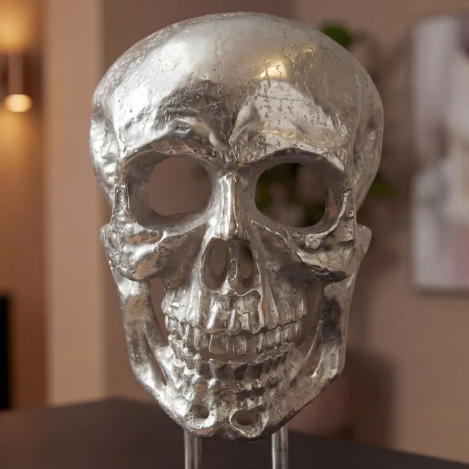Standdeko Totenkopf 57 cm Aluminium Groß Schädel Deko Dekoration Skull Gestell