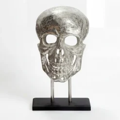 Standdeko Totenkopf 57 cm Aluminium Groß Schädel Deko Dekoration Skull Gestell