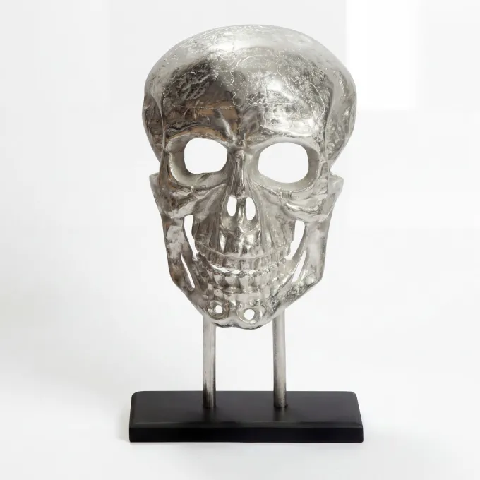 Standdeko Totenkopf 57 cm Aluminium Groß Schädel Deko Dekoration Skull Gestell