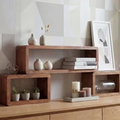 Standregal 3er Set Sheesham Holz Massiv Cube Dekoregal Holzregal Echtholz Regal