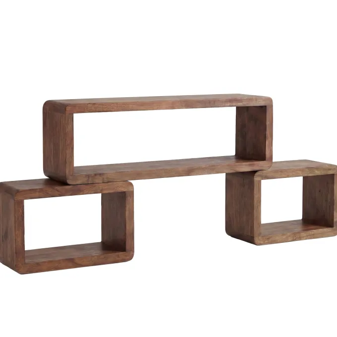 Standregal 3er Set Sheesham Holz Massiv Cube Dekoregal Holzregal Echtholz Regal