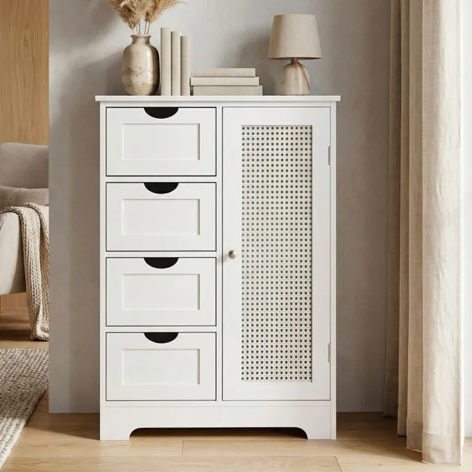 Standschrank 80cm Weiß Aufbewahrungsschrank Kommode Schubladen Tür Schrank